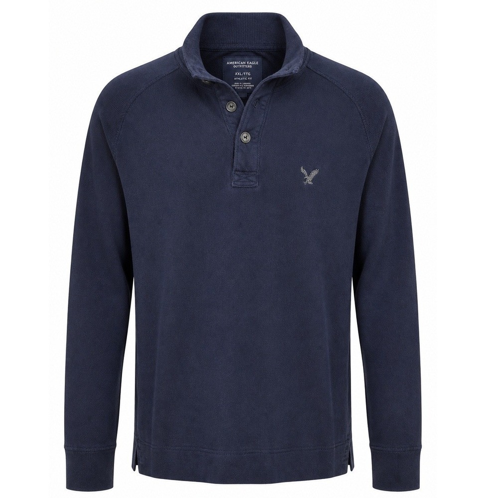 American Eagle Pullover Mens XXL Mock Neck Navy Blue Solid Athletic Fit 2010s